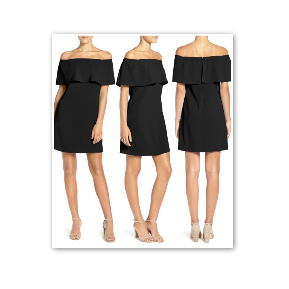 Charles Henry Off Shoulder Ruffle Black Mini Dress - Picture 4 of 7